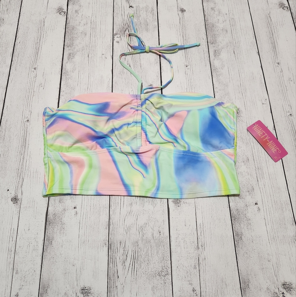 NWT NINETY-NINE XL Pastel tie dye halter bikini top